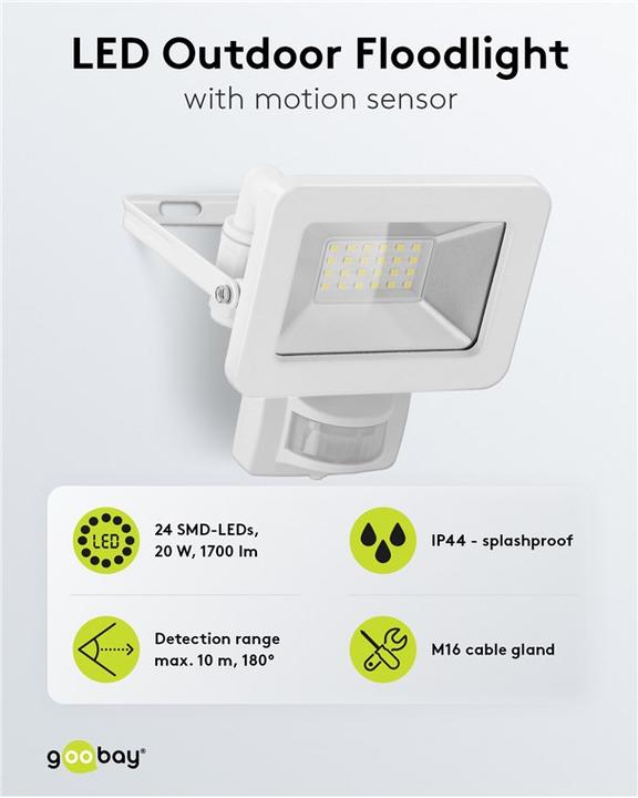 Actual product image Goobay LED outdoor spotlight, 20 W, with motion detector (1706 lm, IP44)