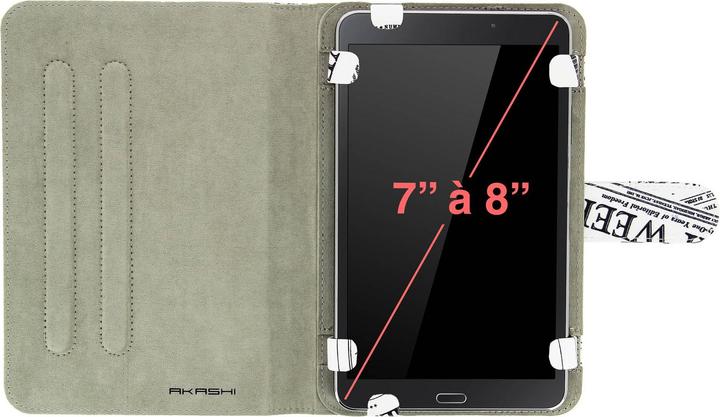Produktbild Akashi Universal Flip-Cover für 7" bis 8" Tablets – Newspapers Design – Weiss (Universal)