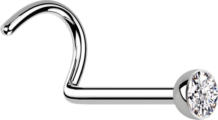 Star Piercing Nasenstecker gebogen silber mit Kristall silber (Chirurgenstahl 316L, ohne Messing)