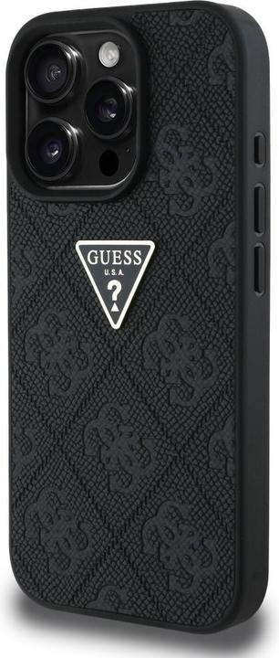 Produktbild Guess Hardcase PU Grained Hot Stamp 4G Triangle Metal Case for iPhone 16 Pro 6,3" Black (Apple iPhone 16 Pro)