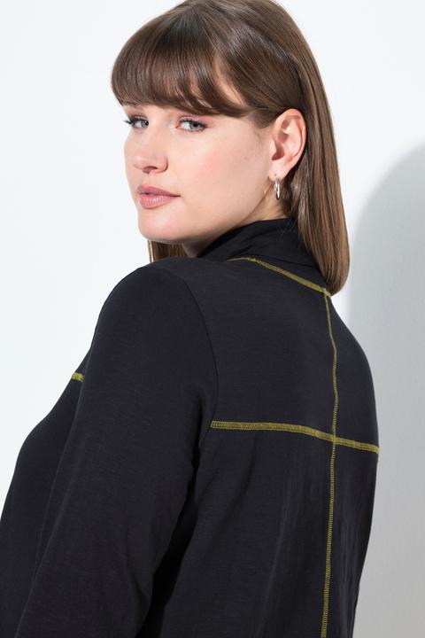 Image du produit Ulla Popken Blouse en coton bio, col légèrement montant et manches 3/4, effet de superposition (54)