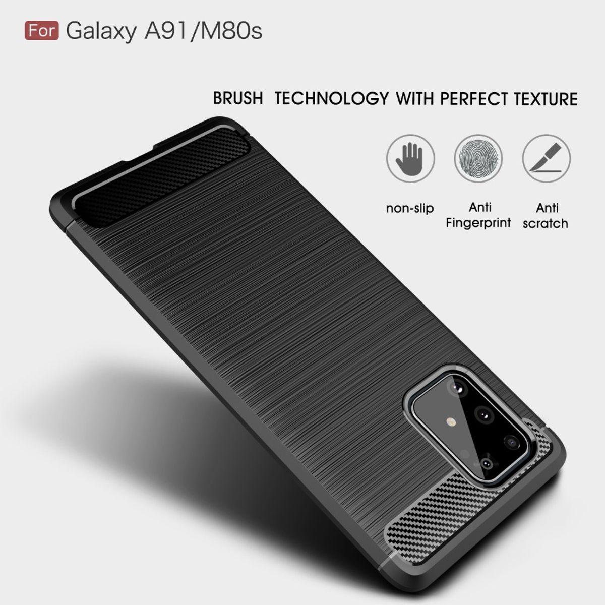 Thumbnail - König Design Hülle Handy Schutz für Samsung Galaxy A91 Case Cover Bumper Carbon Optik Grau (Samsung Galaxy A91), Smartph...