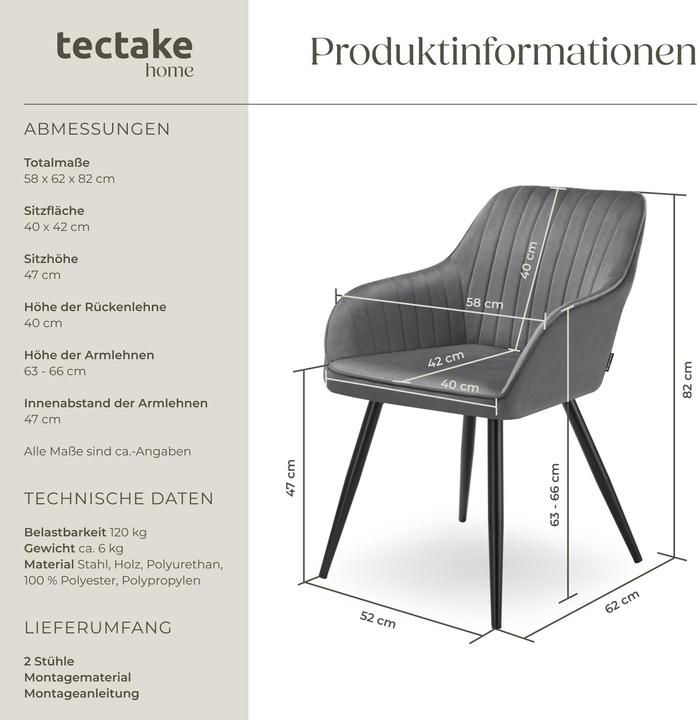 Produktbild tectake Stuhl Marilyn, Samtoptik, gesteppt