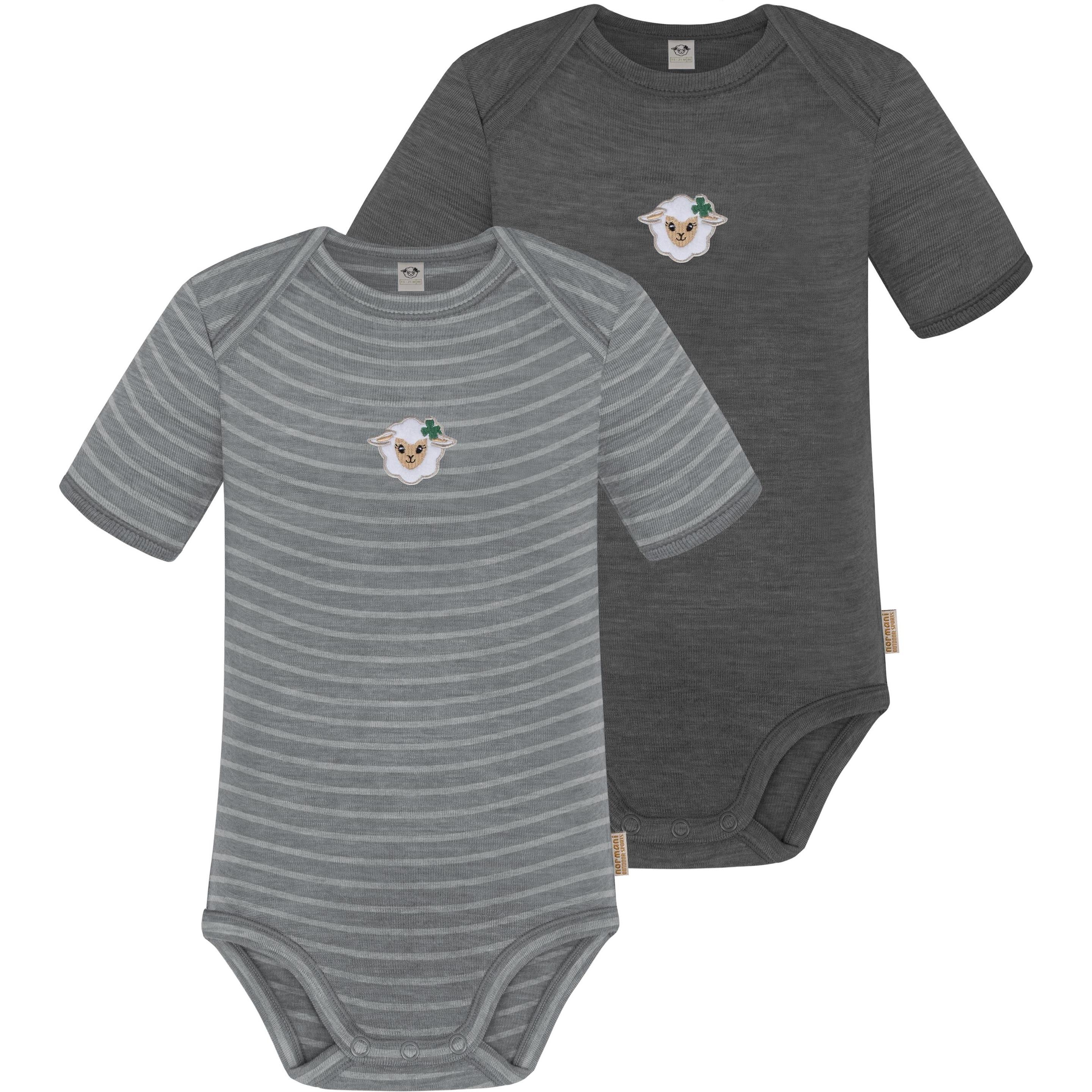 Normani, Herren, Body, 2er Set Baby Merino Body Kurzarm „Tauranga" - 9293, Grau, (92)