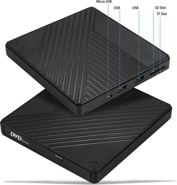 Image du produit Deltalabs Graveur externe Slim USB C/USB 3.0 Lecteur DVD-RW & SD/MicroSD Reader pour MacBook/ordinateur (Graveur de CD, Graveur de DVD)