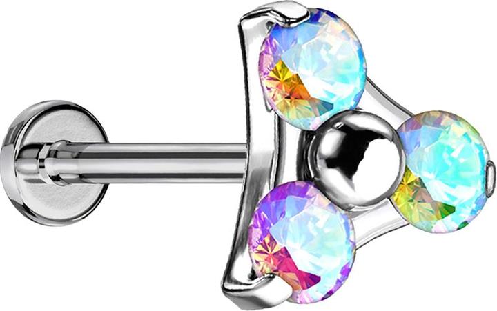 Produktbild Star Piercing Micro Threadless Labret silber Dreieck drei Kristalle multicolor (ohne Messing, Titan)