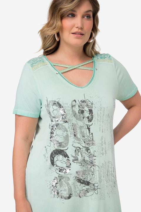 Image du produit Miamoda T-shirt à manches courtes avec ourlet à nouer. Encolure en V avec bandes fantaisie (52)