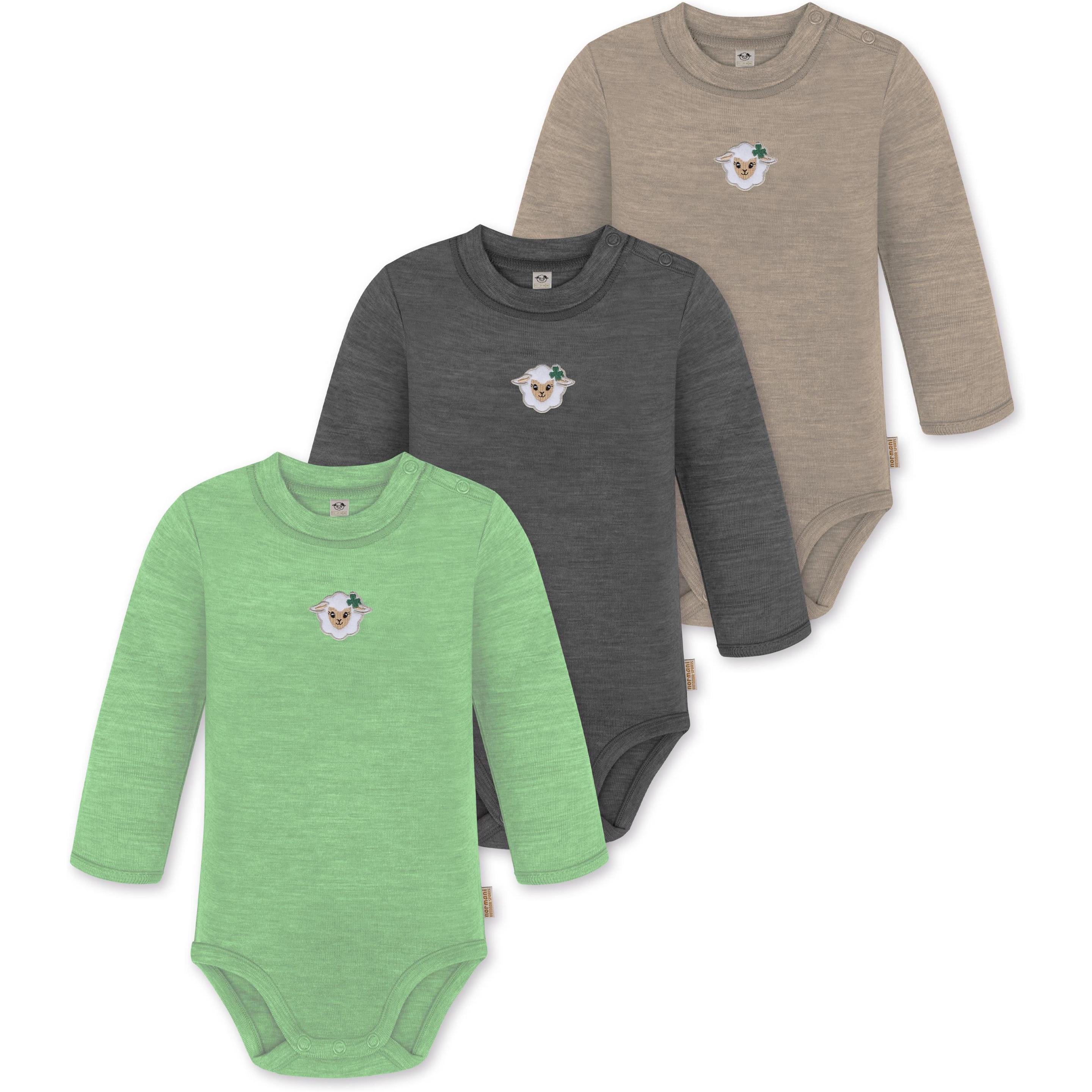 Normani, Herren, Body, 3er Pack Baby Merino Langarmbody „Tuai" - 9403, Beige, (86)