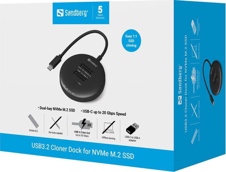 Actual product image Sandberg USB3.2 Cloner Dock for M2+NVMe