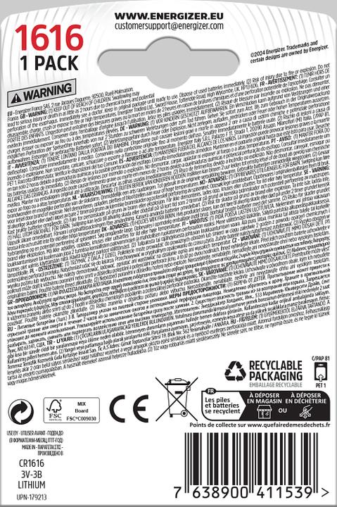 Produktbild Energizer CR1616 Lithium (1 Stk., CR1616, 60 mAh)