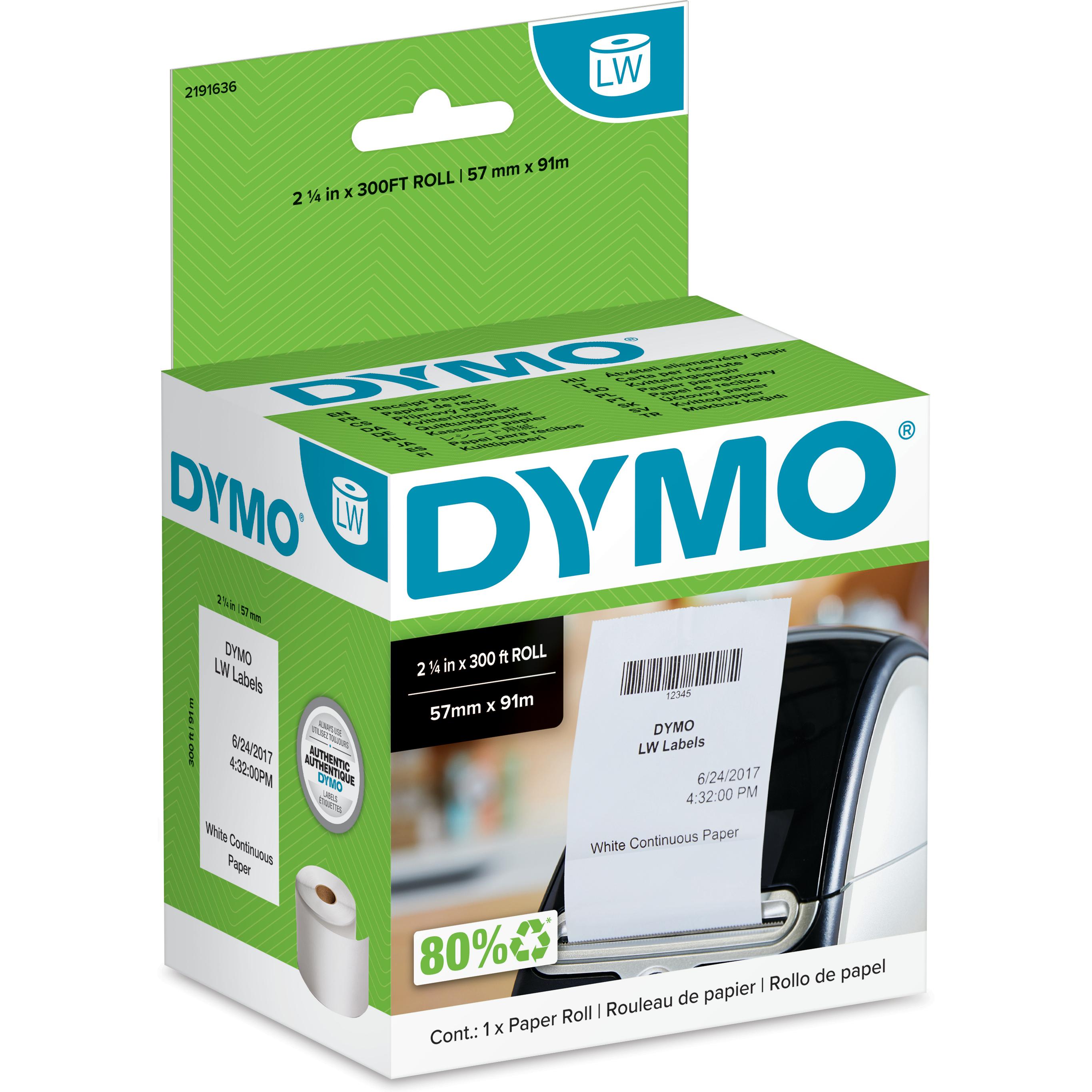 Dymo, Etiketten, Bonrolle, nicht klebend, 57 mm x 91 m (endlos)