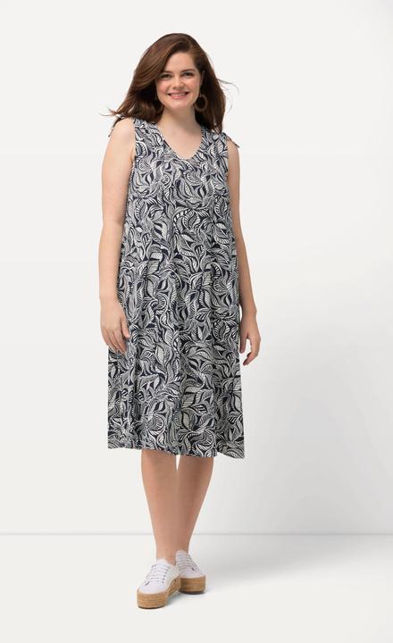 Image du produit Ulla Popken Robe midi à motif feuilles en coton bio, décolleté en V, sans manches (46, 48)