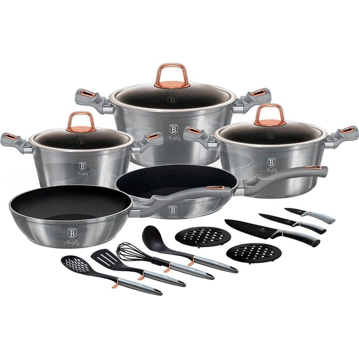 BerlingerHaus BH-7044 17-PIECE POT SET, Pfanne + Kochtopf, Grau
