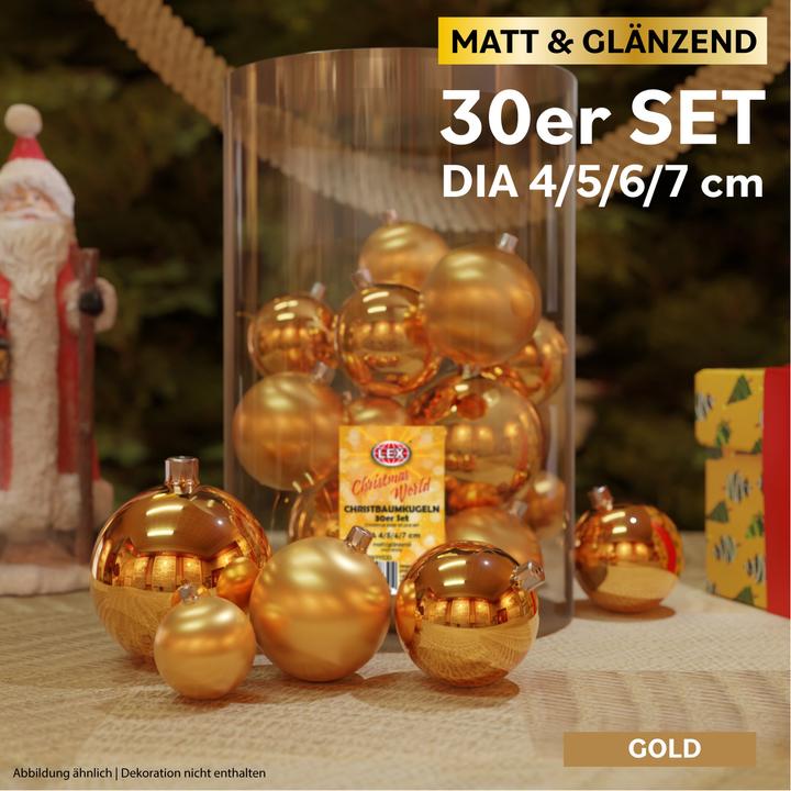 Produktbild Mojawo 30tlg. Christbaumkugeln / Weihnachtskugeln gold Ø 4/5/6/7cm (30x)