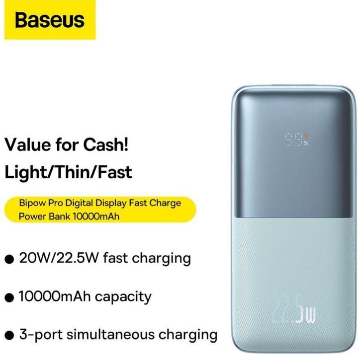 Actual product image Baseus Powerbank Bipow Pro 10000mAh, 2xUSB, USB-C, 22.5W (blue) (10000 mAh, 22 W, 37 Wh)