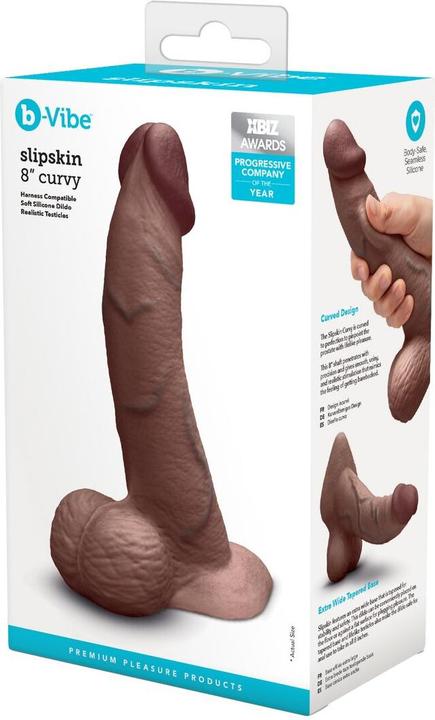 Actual product image Earthly Body Slipskin Realistic Silicone Dildo 8 Inch Curved Brown