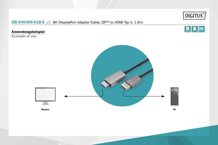 Image du produit Digitus DisplayPort – HDMI (1.80 m, DisplayPort, HDMI)