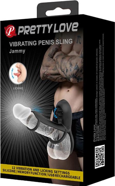 Actual product image Baile Pretty Love - Jammy Penis Sling 12 Vibration And Lick Settings Rechargeable Silicone