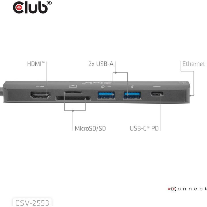Produktbild Club 3D Club3D USB-C 7in1-HUB >HDMI/2xUSB/USB-C/LAN 4K60Hz PD100W retail (USB-C, 7 Ports)