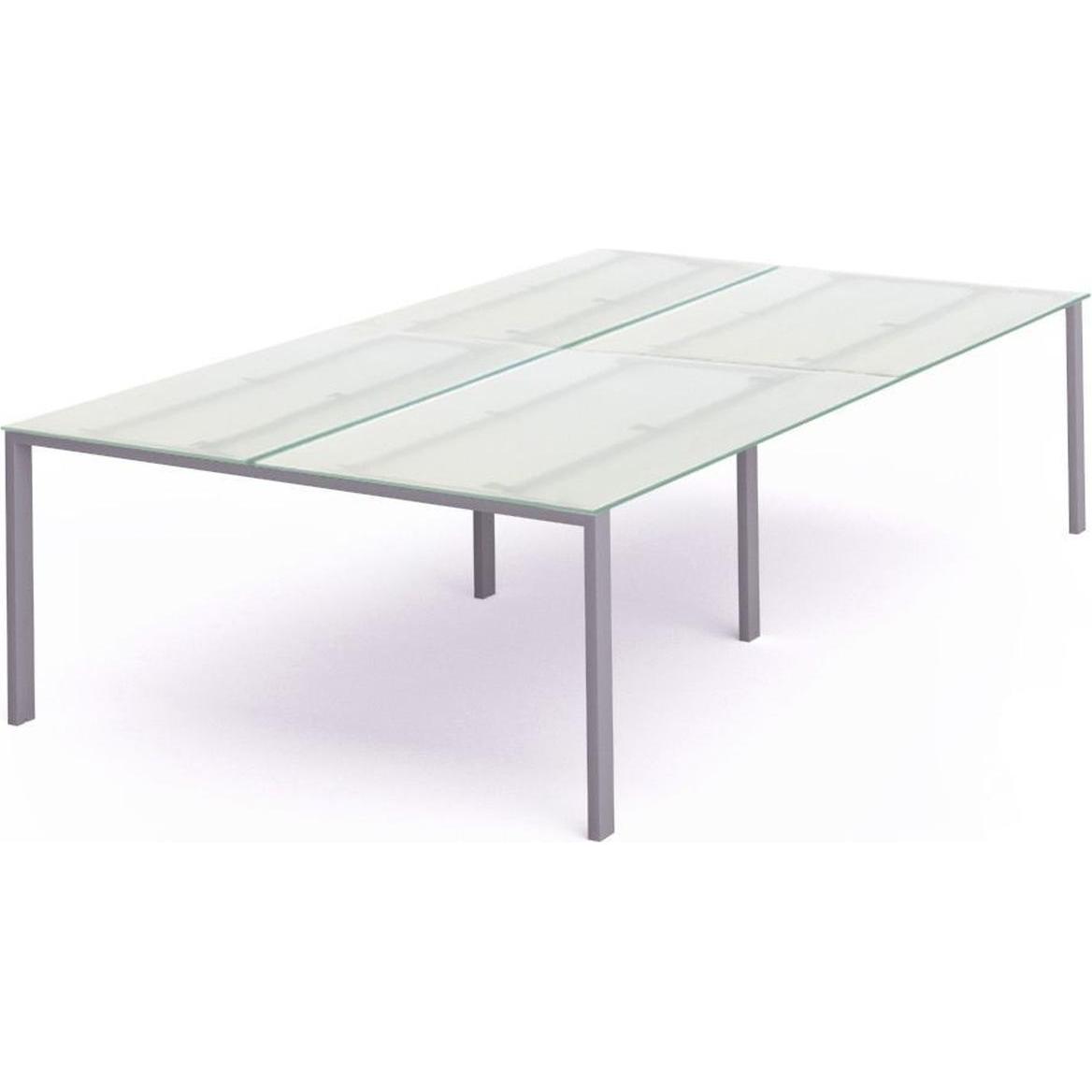 Rocada, Schreibtisch, Mehrfacharbeitstisch Total BxTxH 320x163x73cm Gestell grau Platte Glas satiniert