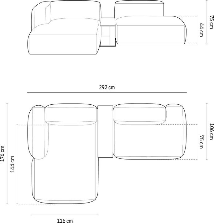 Image du produit Micadoni Canapé D'Angle Gauche Modulaire, "Martina", 2 Places, 285x176x75 Fabriqué en Europe (Canapé modulaire, Canapé d'angle)