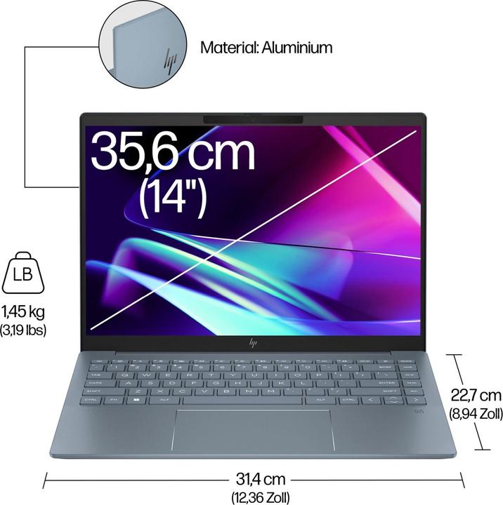 Immagine prodotto HP Pavilion Plus 14-ew1173ng 14" 2.8k OLED 120Hz, Intel Core Ultra 7 155H, 32GB RAM, 512GB SSD, Wind (14", Intel Core Ultra 7 155H, 32 GB, 512.00 GB, DE)