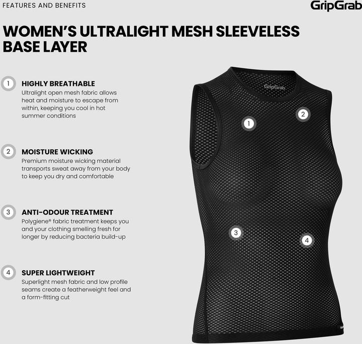 Actual product image GripGrab Ultralight Sleeveless Mesh women's base layer vest (M)