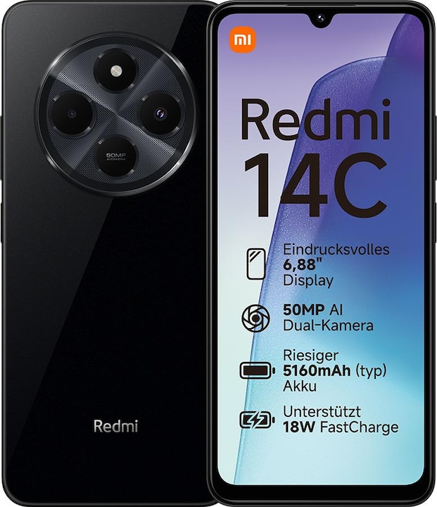 Produktbild Xiaomi Redmi 14C (256 GB, Midnight Black, 6.88", Dual SIM, 50 Mpx, 4G)