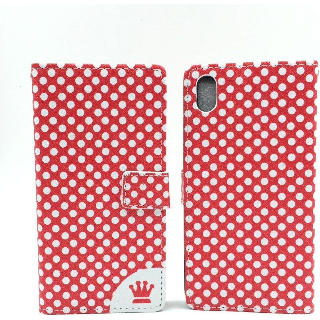 Thumbnail - König Design Schutz Hülle für Sony Xperia M4 Aqua Polka Dot Rot Tasche Cover + 1 Panzer Schutz Glas (Sony Xperia M4 Aqua...