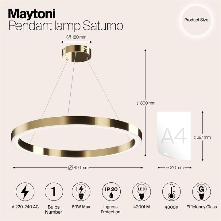 Produktbild Maytoni Saturno LED Pendelleuchte, Hängeleuchte 60W Messing Neutralweiss (4200 lm)