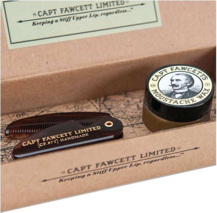 Produktbild Captain Fawcett Capt. Fawcett Care - Sandalwood Moustache Wax & Folding Pocket Moustache Comb Kit (200 ml, Rasiergel)