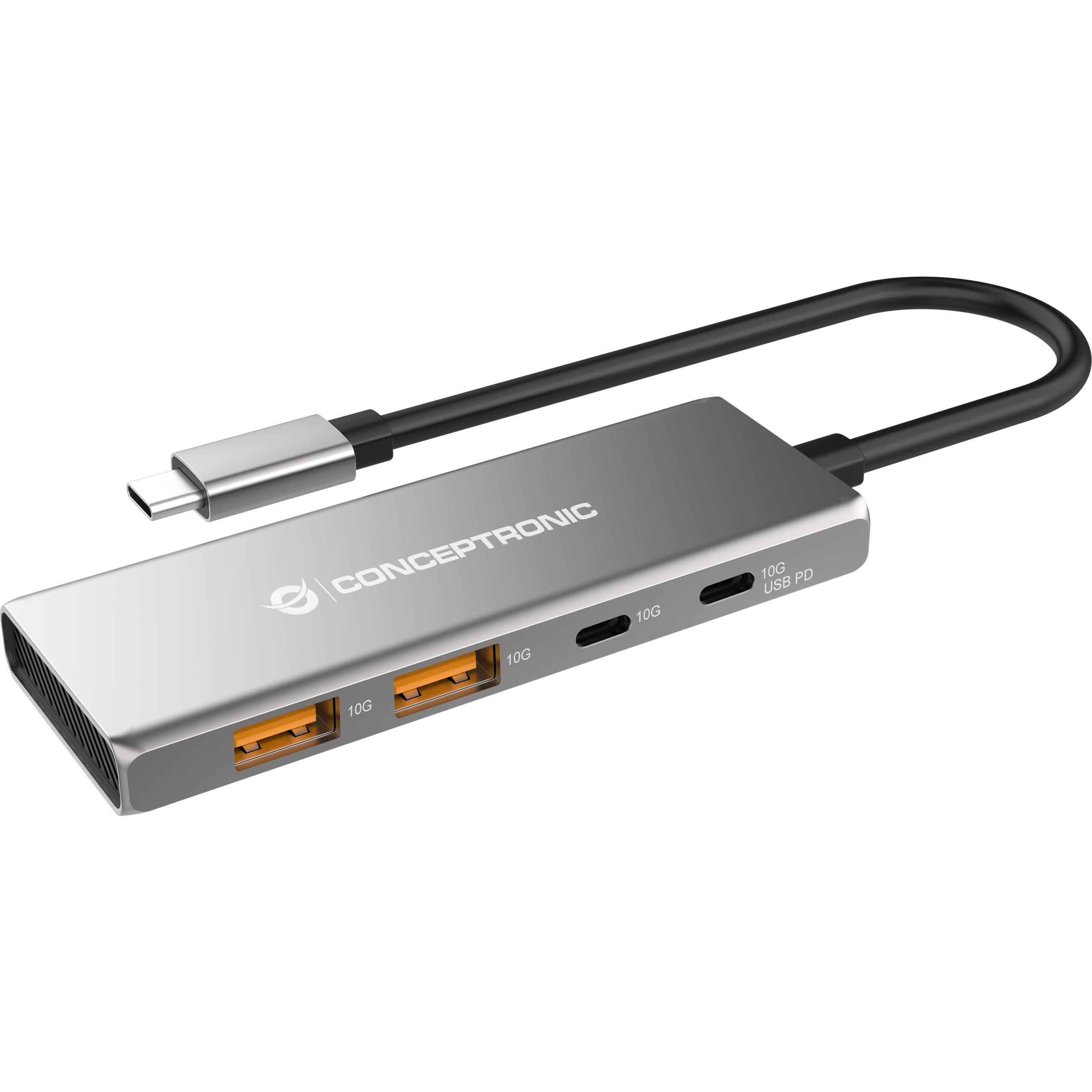 Conceptronic HUBBIES15G (USB-C, 4 Ports), Dockingstation + USB Hub, Grau