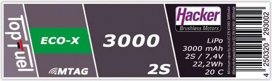 Produktbild Hacker LiPo Pack TF ECO-X 3000mAh 2S MTAG (7.40 V, 3000 mAh)