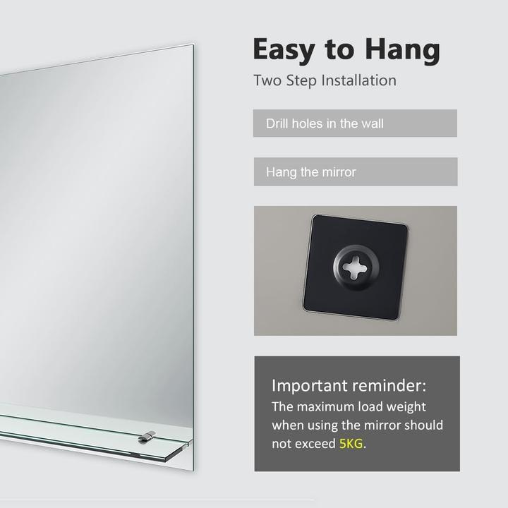 Actual product image Emke Frameless Mirror with Shelf (80 x 60 cm)