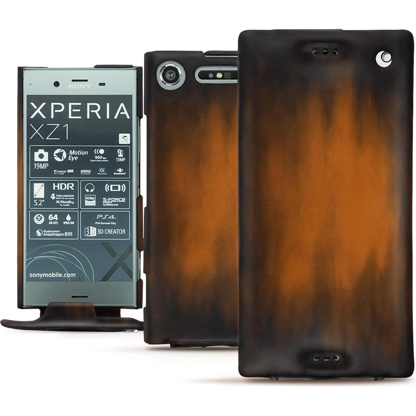 Thumbnail - Noreve Lederschutzhülle vertikal (Sony Xperia XZ1), Smartphone Hülle, Braun
