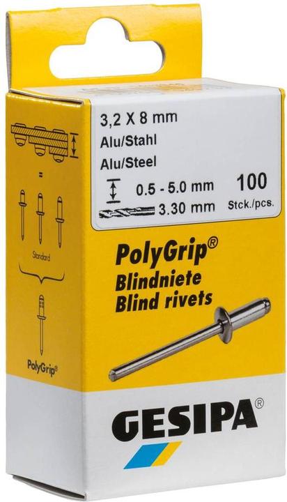 Actual product image Gesipa Blind rivets steel/steel 4x13 mm PolyGrip mini pack with 100 pieces