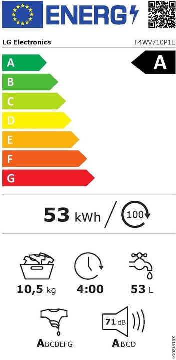 Energie-Label LG Waschmaschine F4WV710P1E, Links (10.50 kg, Links)