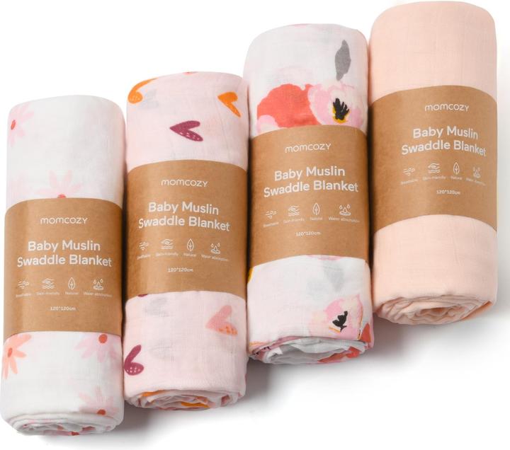 Image du produit Momcozy Couverture Muslin Swaddle 4 Pack (120 cm, 120 cm)