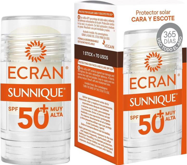 Ecran SUNNIQUE face and neckline SPF50+ stick 30 ml (Crème solaire visage, SPF 50+, 30 ml)