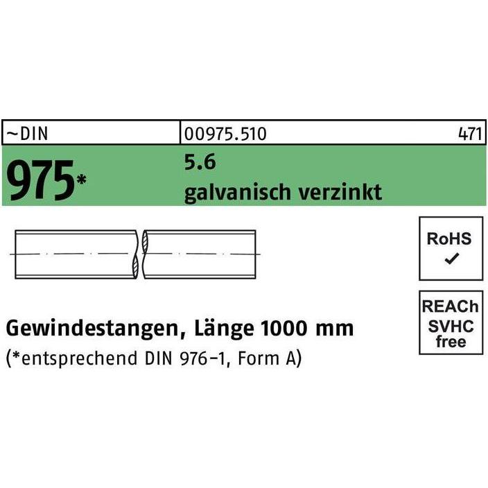 Zubehör Befestigungstechnik, Gewindestange DIN 975 M 27 x 1000mm 5.6 galvanisch verzinkt