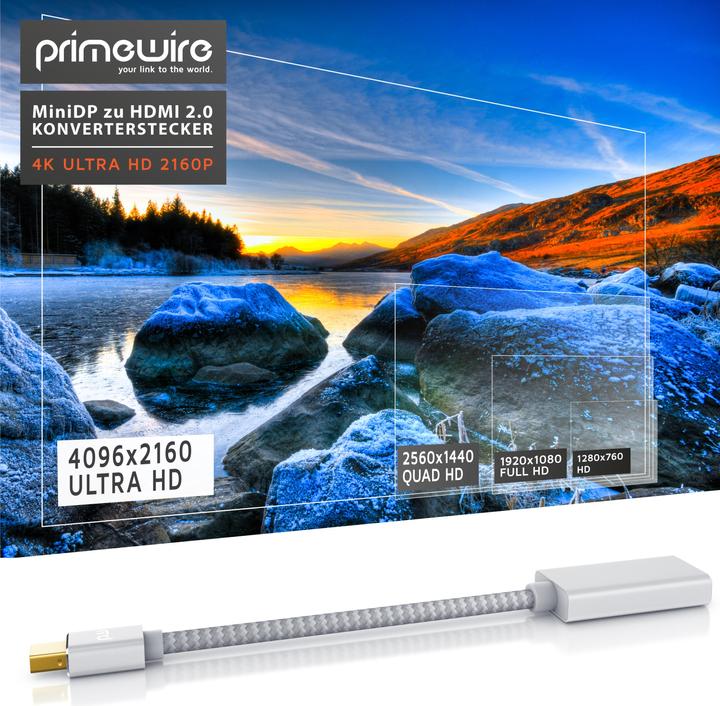 Actual product image Primewire Mini DisplayPort - HDMI (0.20 m, DisplayPort, HDMI, 2.0)