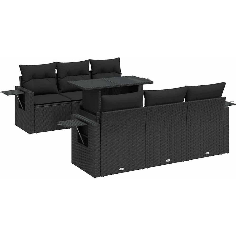 VidaXL, Gartenlounge, 7-tlg. Garten-Sofagarnitur mit Kissen Schwarz Poly Rattan