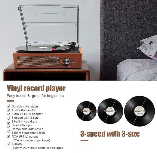 Actual product image Mersoco Vintage Vinyl Plattenspieler mit Bluetooth und Lautsprechern