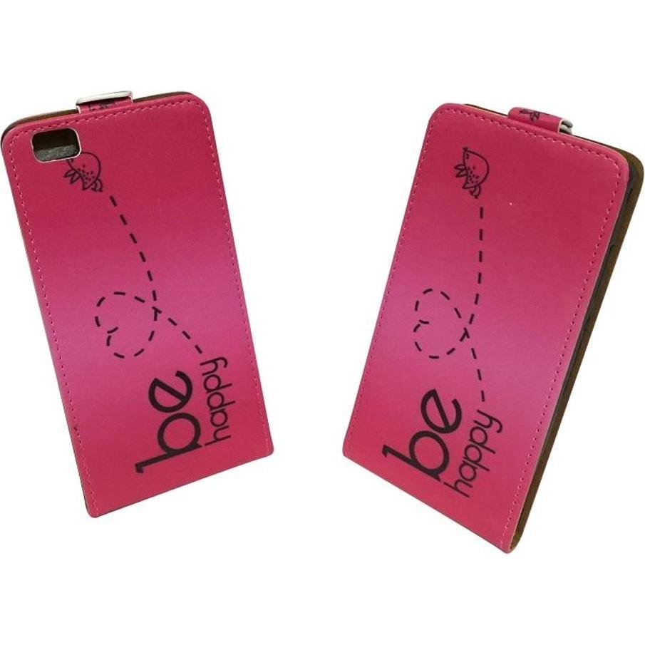 König Design Huawei P8 Lite Handy Tasche Flip Case Schutz Hülle Etui Wallet Be Happy Pink Neu (Huawei P8 Lite), Smartpho...