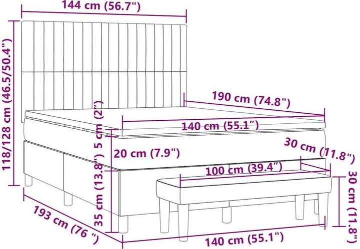 Image du produit vidaXL Boxspringbett (140 x 190 cm)