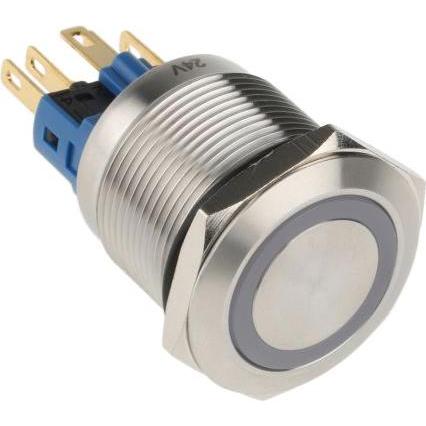 Rs Pro Switch Pushbutton Stainless Blue ring, Taster + Schalter, Blau
