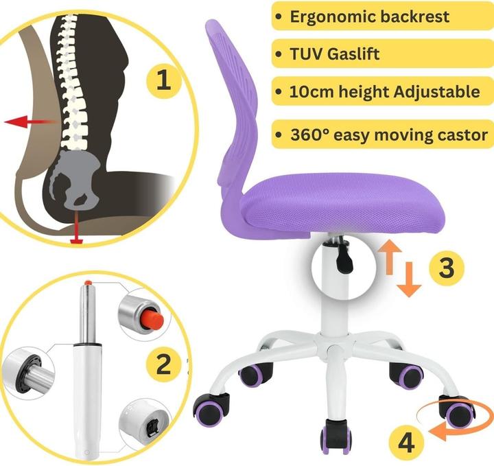 Actual product image FurnitureR Office Chair Fabric Seat Ergonomic Study Without Armrest