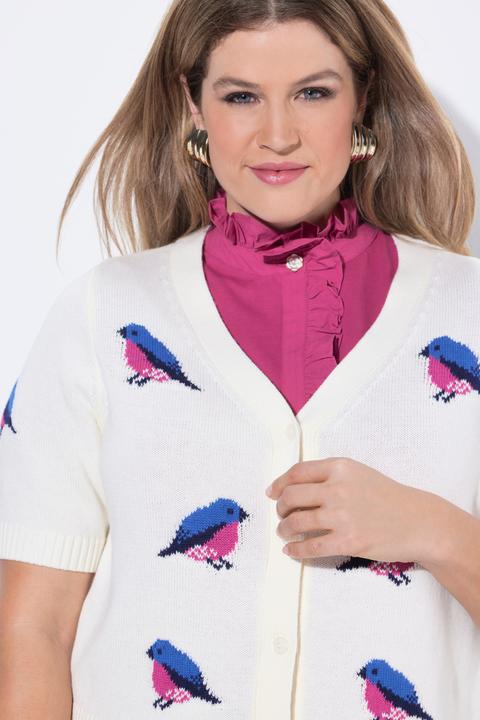 Produktbild Ulla Popken Strickjacke, Vögel, V-Ausschnitt, Halbarm (62)