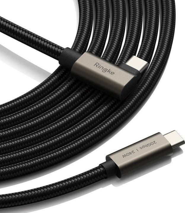 Actual product image Ringke 3.2 gen. 2x2 USB-C, PD 3.1 240W 2m angled cable - black (2 m, USB 3.2 Gen 2x2, 240 W)