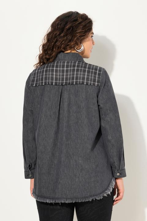 Immagine prodotto Ulla Popken Camicia di jeans con inserto in flanella, collo da camicia, frange e maniche lunghe (50, 52)